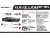 Hikvision Smart Managed 8 Port POE Switch, 8×10/100Mbps PoE Ports, 2×Gigabit RJ45 Port, Total PoE Power Budget 110W, Support STP/RSTP Loop Prevention, Up to 300m Long Range PoE Transmission, 6kV Surge Protection, PSU:54VDC 2.22A [HKV DS-3E1310P-EI]