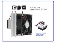 PELTIER COOLER KIT WITH INSULATION FANS AND HEATSINK 12V 60W , COMPLETE ASSEMBLED UNIT - UNIT DIMENSIONS : W11.8 × L10CM × TOTAL DEPTH - 9CM  (TOP OF BIG FAN TO TOP OF SMALL FAN)   NOTE : REQUIRES DC POWER SUPPLY 12V 6A + NOT SUPPLIED . [FGH PELTIER COOLER+KIT 12V 60W]