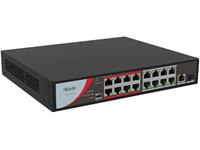 HiLook 16 Port 100 Mbps Long-Range Unmanaged PoE Switch, Up to 250m Transmission Distance, 16×100Mbps PoE Ports, 1×1000 Mbps Ethernet Port, 1x1000 Mbps SFP Port, 6KV Surge Protection for PoE Ports, PoE Power Budget 130W, 100~240VAC 2.5A Max [HLK NS-0318P-130]