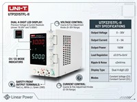 Switch Mode DC Power Supply, Single Channel, O/P Voltage: 0~30V, O/P Current 0~5A, Ripple & Noise:≤2mVrms , O/P RES:CV: 10mV (typical), CC: 1mA (typical) , O/P Power:150W, Reliability:MTBF(e): ≥2000hrs, 105x165x249mm, 4kg [UNI-T UTP3315TFL-II]