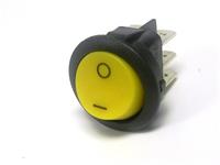 Round Rocker Switch • Form : DPDT-(1)-1 • 10A-250 VAC • Solder Tag • Ø20mm • Yellow Round Actuator • Marking : I / O [MR3250-R4BY]