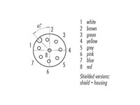 Cordset M12 A COD Female Right Angled Connector 8 Pole Screw Lock - 2M PVC Shield Cable IP68 [77-3534-0000-20708-0200]