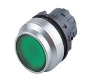 Push Button Actuator Illuminated Latching • Green Lens • Metallic Silver 30mm High Bezel [P304LGS]