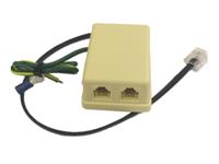 An in-line protection device for use with modems, digital communicators, alarm panels, cordless phones, fax machines and other line equipment. [CRL 12-00645]