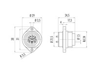 Circular Connnector - RD24 Style Binder 7 Pole (6P+Earth) Panel Flange Mount Male Solder Term. 10A/250VAC .IP67 -VDE Approved [09-4227-00-07]