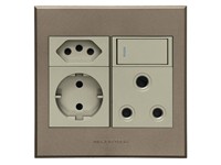 Veti 3 Single RSA Socket 16A, 1xV-SLIM Socket, 1xSchuko Socket, Switched, 4X4 (100x100mm), Titanium/Bronze [VETI 3V26TB]