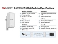Hikvision Outdoor Wireless Bridge 5Ghz 867Mbps 5km, Antenna Gain:12dBi, TDMA Supported, 2×Gigabit RJ45 Ports, WPA2-PSK, Channel Width:20/40/80MHz, CPE , Auto/Manual Selection, 12VDC 1A Passive PoE [HKV DS-3WF02C-5AC/O]
