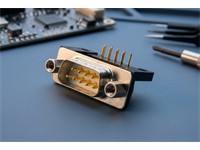 9 way Male D-Sub Connector with PCB Right Angle termination and ( 9.4mm) Machined Pins and with Mounting Brackets [DE9P1A1N]