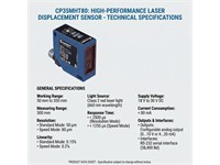 Laser Triangulation Distance Sensor, 50–350 mm Working Range, 300 mm Measuring Range, red 660 nm Class 2 Laser, 18–30 V DC Supply, 800 Measurements/s, 0–10 V / 4–20 mA Analogue Output, RS-232 Interface, M12 8-Pin Connection and IP67 Housing. [CP35MHT80]