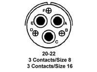 Circ Con MIL-DTL-5015 Style Scw Lok SQ. Flange Panel Recpt 3 Pol #8Cont. Male Soldr. 46A 500VAC/700VDC (MS3102A20-19P)(97-3102A-20-19P) [XY3102A-20-19P]