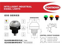Industrial LED Panel Dome Signal Lamp - Multi Function 3 Color RYG - 50mm OD 24VDC - 30mm Panel Cut Out with M12 Connector [CLX-O50-BN-RYG-M12]