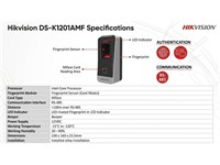 Hikvision Fingerprint & Mifare Card Reader, Tamper Proof Function, Built-in Buzzer for Status Indication, IP65 [HKV DS-K1201AMF]