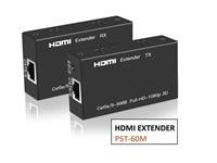 HDMI Extender 60m. Over Single Cat 5E/6E Cable. With Edid Management, Black Colour, TX & RX Unit Supplied with 2PCS 5V/1A Power Adapters + Manual [HDMI EXTENDER PST-60M]