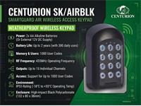 Centurion Smartguard Access Control Standalone Wireless/Keyless (433 MHz) Keypad 1000 Users 15 Channels 2XAA Batteries-Black, 132x80x38mm, IP55 - SMARTGUARDair [CEN SK/AIRBLK]