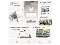 TP-LINK Tapo Smart Home Base HUB, Up To 16 Cameras & 64 Sensors, Built-In Storage:16GB eMMC, Storage:1BAY 2.5" SATA HDD/SSD up to 16TB, Supports Tapo & Matter Certified Devices, 1x10/100Mbps, USB-C O/P 5V1.5A, USB-A O/P 5V0.5A, HDMI, Siren:110dB [TP-LINK TAPO H500]