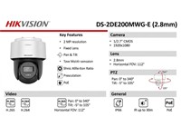 Hikvision Smart Hybrid Light Mini PT Network Camera 2MP 2.8mm Lens, 30m IR, 1/2.9" CMOS, Built-in Microphone & Speaker, Support Human Detection & Auto-Tracking Lite, 1xRJ45 10M/100M, WDR, 12VDC ± 25%, 0.75A, PoE:IEEE 802.3af 36V~57V, IP66 [HKV DS-2DE2C200MWG-E (2.8MM)]
