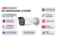 Hikvision AcuSense Bullet Network Camera 4MP, 4mm Lens, Upto 60m IR, H.265+, 1/3" Progressive Scan CMOS, WDR:120dB, 1xRJ45 10 M/100M, Built-in Memory Card Slot Upto 512GB, BLC, HLC, 3D DNR, M12 Lens Mount, 32 Kbps to 8Mbps, IP67 [HKV DS-2CD2T46G2H-2I (4MM)]