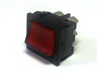 Large Illuminated Rocker Switch • Form : 2A-DPST(NO) With Lamp • 6A-250 VAC • Solder-Lug • 24x21mm • Red Curved Actuator • Marking : None [H8653VBNRD]
