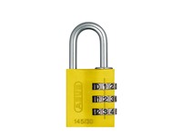 ABUS Combination Padlock Yellow, Aluminium Body, Width:30mm, Shackle Diameter:5mm, Anodized Coating - Corrosion Resistant, Vertical Clearance:25mm, Locking Type:Number Combination, Resettable 3 DIGIT Code, Depth:15.5mm, Height:65mm, Weight:52gABUS Combina [ABUS PADLOCK 145/30 YEL]