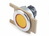 PB Actuator Illum. Latching - yellow flush lense met. silver 35mm flush bezel [P351LYS]
