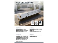 CENTURION GLX900 Electric Gate and Door Lock , Operating Voltage 10.8-30VDC , Grade 304 Stainless Steel , Ultimate Strength 900kg , Max Current Draw 2.7A@500mS (GLX09001V1 should be installed on the right hand side) 305x52x52mm , Min Pulse 1 Sec , 1450g [CEN GLX09001V1]