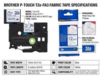 Brother TZE Speciality Tapes in Blue on White Fabric Tape 12mm ( 3 meters). [BRH TZE FA3]