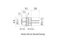 Circular Connector M12 A COD Female 8P Screw Lock Front Panel Entry Rear Mount with Lead M16X1,5 Fixing Thread IP68 [09-3482-700-08]