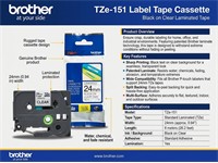 Brother TZE Black on Clear Tape 24mm (8metres) [BRH TZE 151]