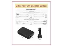 ETHERNET SWITCH . BI-DIRECTIONAL MINI 2 PORT LAN SELECTOR SWITCH, SMALL SIZE: 80MMX50MMX20MM  ,ONE INPUT SWITCH BETWEEN TWO OUTPUTS , OR TWO INPUTS TO ONE OUTPUT .NB: ONLY ONE CABLE IS CONNECTED AT A TIME  .USB POWER CABLE INCLUDED . [MINI 2 PORT LAN SELECTOR SWITCH]