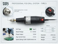 Drill for PCB - Type 3 - 12VDC - 18VDC 120W - Quick Change Chuck for Bits with Shanks from DIA. 0,4 - 3,5mm [0800]