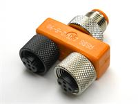 T CONNECTOR / COUPLER M12A COD 5 POLE MALE TO 2 X 5 POLE FEMALE 90 DEG VERSION 5 INPUTS - 5 OUTPUTS (PINS 2 & 4 COMMON OUTPUT) IP67 (11121) [ASBS 2 M12-5-90]