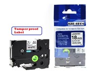 Brother Compatible, TZE, Tamper Proof Security Tape, Black on White 18mm ( 8 Metres) [AZE-SEC4]