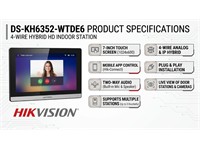 Hikvision Hybrid HD Indoor Monitor 7 inch TFT Touch Screen 1024×600 Resolution, 1 Built-in Omnidirectional Microphone, Linked Indoor Extensions Capacity:2, Alarm I/P:2, 4 Wire, Linked Doorphone Capacity:2, Support TF Card Up to 128GB, 12VDC [HKV DS-KH6352-WTDE6]