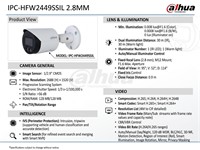 Dahua Wiz Sense 4MP Bullet IP Camera, 2.8mm Lens, Fixed, 30m IR, 4MP, 1/29” CMOS image sensor, (2688 × 1528)@25/30fps, IP67, 12V DC, 166.2 mm × Φ70 mm, 0.57kg [DHA IPC-HFW2449SSIL 2.8MM]