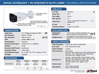 Dahua 5MP Bullet IP Camera Full-Colour Active Deterrence, 2.8mm Lens, Fixed, 40m IR, 1/2.7” CMOS (2592 × 1944)@1-20fps, IP67, 12V DC, UPTO:256GB MICRO SD, Built-in Mic, Tripwire; Intrusion, 288.4×94.4×84.7, 1kg [DHA IPC-HFW3549T1P-AS-PV 2.8MM]