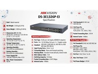 Hikvision Smart Managed 24-Port POE Switch, 10/100Mbps PoE RJ45 ports, 2 x Gigabit Combo Ports , IEEE 802.3af, IEEE 802.3at, 370W, 6KV Surge Protection, Full Duplex, MDIMDI-X Adaptive, 3.8kg [HKV DS-3E1326P-EI]