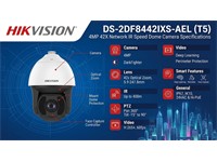 Hikvision 4MP Darkfighter PTZ 42 x Optical - 16 x Digital , Focal Length:6.0~252mm , Up to 400m , Max Resolution:2560×1440 , 1/1.8" Progressive Scan CMOS , PAN:360° / Tilt:20°~90° , 140dB WDR , Optical Defog , Manual Tracking, Auto-Tracking , IP67 [HKV DS-2DF8442IXS-AEL (T5)]