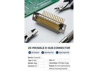 25 Way Male D-Sub Connector With PC Board Right Angle Termination And ( 9.4MM) Machined Pins And Without Mounting Brackets [DB25P1A0N]