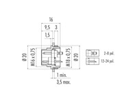 Circular Connecter M16 Panel Male 8 Pole Rear Mount Solder Contacts IP40 [09-0473-00-08]