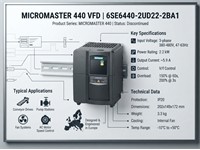 MICROMASTER 440 Without Filter 380-480 V 3 AC +10/-10% 47-63 Hz Constant Torque [6SE6440-2UD22-2BA1]