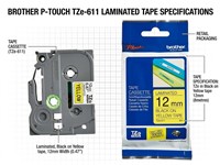 Brother TZE in Black on Yellow tape 6mm (8metres) [BRH TZE 611]