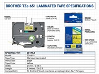 Brother TZE in Black on Yellow tape 24mm (8metres) [BRH TZE 651]