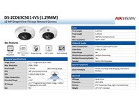 Hikvision DeepinView IR Network Fisheye Camera 12MP 1.29mm Lens, 15m IR, 1/1.8" CMOS, CBR/VBR WDR, 1xRJ45 10M/100M/1000Mbps, Built-in Mic & Spkr, Alarm 2xI/P & 2xO/P, DORI:D:27.9m-O:11.1m- R:5.6m-I:2.8m, PSU:12VDC/PoE: IEEE 802.3af, IP67 [HKV DS-2CD63C5G1-IVS (1.29MM)]