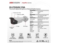 Hikvision Thermal & Optical Bi-spectrum Network Bullet Camera, Focal length 6.9mm,Up to 32 users, Temperature range -20°C to 150°C (-4°F to 302°F), IR 30M, Audio I/P:1x3.5mm Mic in/Line in Interface, IP67 [HKV DS-2TD2628-7/QA]