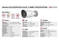 Hikvision ColorVu Mini Bullet Network Camera 4MP 2.8mm Lens, Upto 40m, Smart Hybrid Light, 1/1.8" CMOS, Max Res:2688×1520, 32 Kbps~8Mbps, CBR, VBR, H.265+, WDR130dB, 1xRJ45 10M/100M, Built-in Microphone, 12VDC± 25% 0.54A Max.6.5W, PoE: IEEE [HKV DS-2CD2047G2H-LIU/SL (2.8MM)]