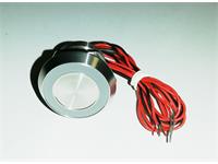 VANDAL RESISTANT PIEZO SW 22mm MOM. CHAMFER 1 n/o RED OUTPUT RING 24V LED  - 1 - 24VAC/DC - 1A max. w/ 50cm FLYLEAD - IP68 -STAINLS. STEEL (ANTI VANDAL) [AVPZ22C-M1SCR24/WL50]