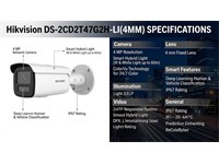 Hikvision Smart Hybrid Light with ColorVu Bullet Network Camera 4MP IR, H.265+, 1/1.8"CMOS, 2688 × 1520 @30fps, 4mm Lens, White Light Range:60m, 130dB WDR, BLC, HLC, 3D DNR, Built-in Micro SD/SDHC/SDXC Slot Upto:512GB, 1xRJ45 10M/100M, IP67 [HKV DS-2CD2T47G2H-LI (4MM)]