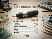 Drill for PCB type 2 Euro 12VDC - 18VDC 45W - Chuck with 4 Collets (Range 0,3 - 3,2mm) [0500]