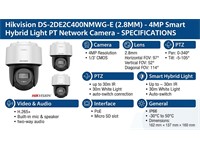 Hikvision Smart Hybrid Light Mini PT Network Camera 4MP 2.8mm Lens , 30m IR , 1/3" CMOS , Built-in Microphone & Speaker , Support Human Detection & Auto-Tracking Lite , 1xRJ45 10M/100M , WDR , 12VDC ± 25%, 0.75A , PoE:IEEE 802.3af 36V~57V , IP66 [HKV DS-2DE2C400MWG-E (2.8MM)]