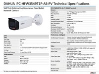 Dahua 5MP Bullet IP Camera Full-colour Active Deterrence, 3.6mm Lens, Fixed, 40m IR, 1/2.7” CMOS (2592 × 1944)@1-20fps, IP67, 12V DC, UPTO:256GB MICRO SD, Built-in Mic, Tripwire; Intrusion, 288.4×94.4×84.7, 1kg [DHA IPC-HFW3549T1P-AS-PV 3.6MM]